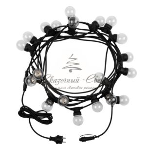 Уличная гирлянда «Лофт»,  черный каучук,  20 прозрачных ламп х 5 LED,  влагостойкая IP44