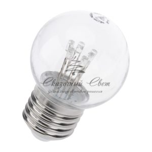 Лампа шар e27 6 LED Ø45мм — розовая,  прозрачная колба,  эффект лампы накаливания