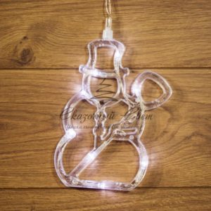 Фигура светодиодная «Снеговик» на присоске с подвесом,  цвет белый