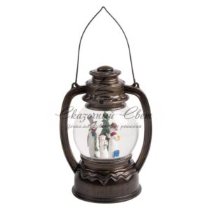 Декоративный фонарь с эффектом снегопада и подсветкой «Снеговики»,  Белый