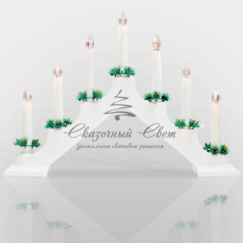 Новогодняя горка 7 свечек, цвет корпуса: Белый, цвет свечения: ТЕПЛЫЙ БЕЛЫЙ