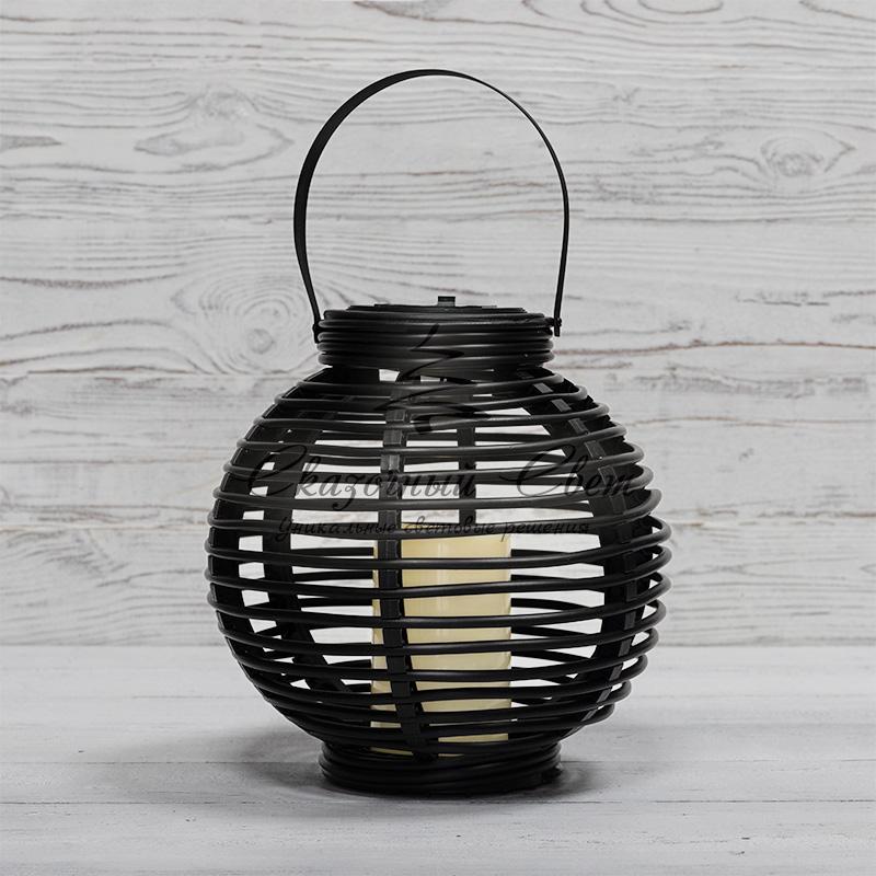 Декоративный фонарь на солнечной батарее 20х20х22 см, черный плетеный корпус, теплый белый цвет свечения NEON-NIGHT