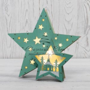 Деревянная фигура с подсветкой «Домик Звездочета» бирюзовая 26х7х25 см,  NEON-NIGHT