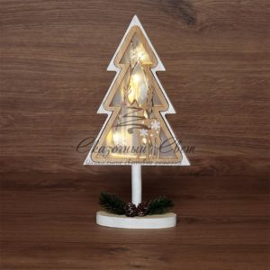 Деревянная фигурка с подсветкой «Елка на подставке» 14,5х5х30 см