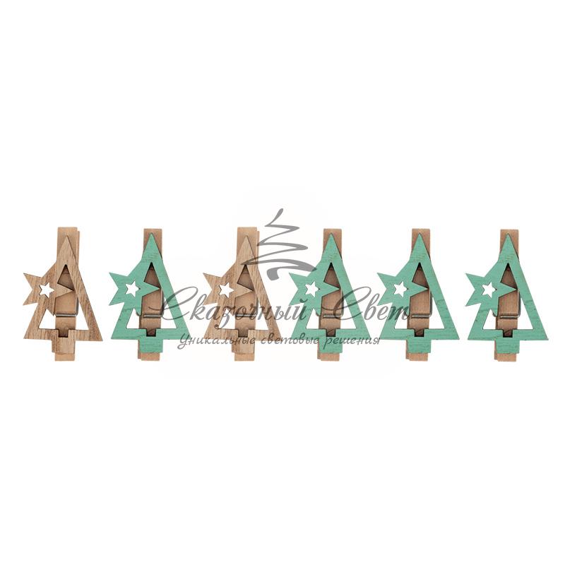 Деревянные прищепки «Новогодняя ель» 14.5x4.5x1.6 cм, 6 шт. NEON-NIGHT