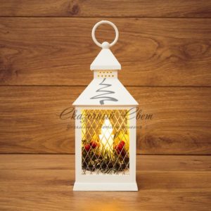 Декоративный фонарь со свечкой,  белый корпус,  размер 10.5х10.5х24 см,  цвет ТЕПЛЫЙ БЕЛЫЙ