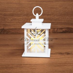 Декоративный фонарь со свечкой,  белый корпус со снежинкой,  размер 12х12х18 см,  цвет теплый белый