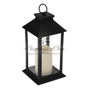 Декоративный фонарь со свечой 14x14x29 см,  черный корпус,  теплый белый цвет свечения NEON-NIGHT