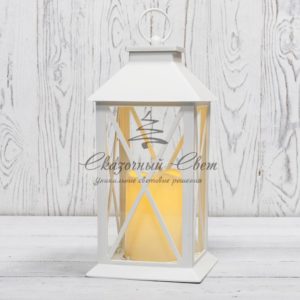 Декоративный фонарь со свечой 14x14x29 см, белый корпус, теплый белый цвет свечения NEON-NIGHT