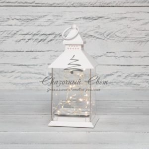 Декоративный фонарь с росой,  белый корпус,  размер 10,7х10,7х23,5 см,  цвет теплый белый