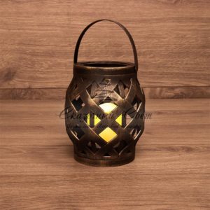 Декоративный фонарь со свечкой, плетеный корпус, бронза, размер 14х14х16,5 см, цвет теплый белый