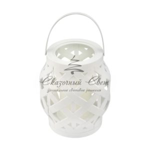 Декоративный фонарь со свечкой,  плетеный корпус,  белый,  размер 14х14х16,5 см,  цвет теплый белый