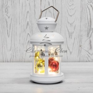 Декоративный фонарь с шариками 12х12х20,6 см,  белый корпус,  теплый белый цвет свечения NEON-NIGHT