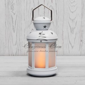 Декоративный фонарь 12х12х20,6 см,  белый корпус,  теплый белый цвет свечения с эффектом пламени свечи NEON-NIGHT