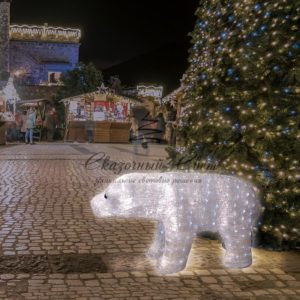 Акриловая светодиодная фигура «Полярный медведь» 112х58 см, 400 светодиодов, понижающий трансформатор в комплекте