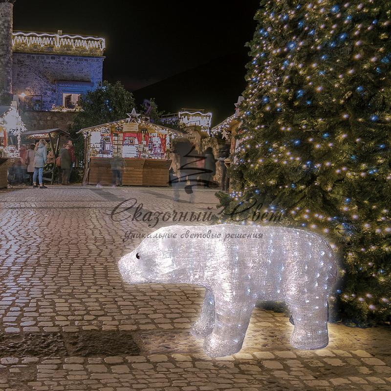 Акриловая светодиодная фигура «Полярный медведь» 112х58 см, 400 светодиодов, понижающий трансформатор в комплекте