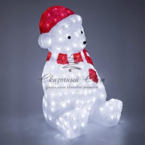 Акриловая светодиодная фигура «Медвежонок в красном колпаке» 56 см, 200 светодиодов, IP 65, понижающий трансформатор в комплекте, NEON-NIGHT