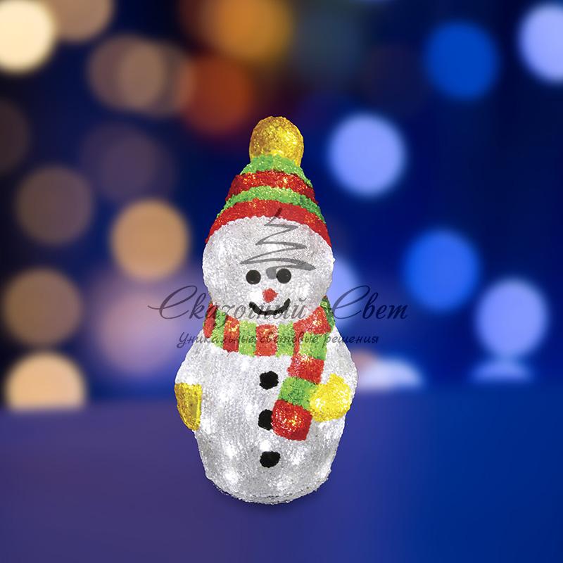 Акриловая светодиодная фигура "Снеговик с шарфом" 30 см, 40 светодиодов, IP 65, понижающий трансформатор в комплекте, NEON-NIGHT