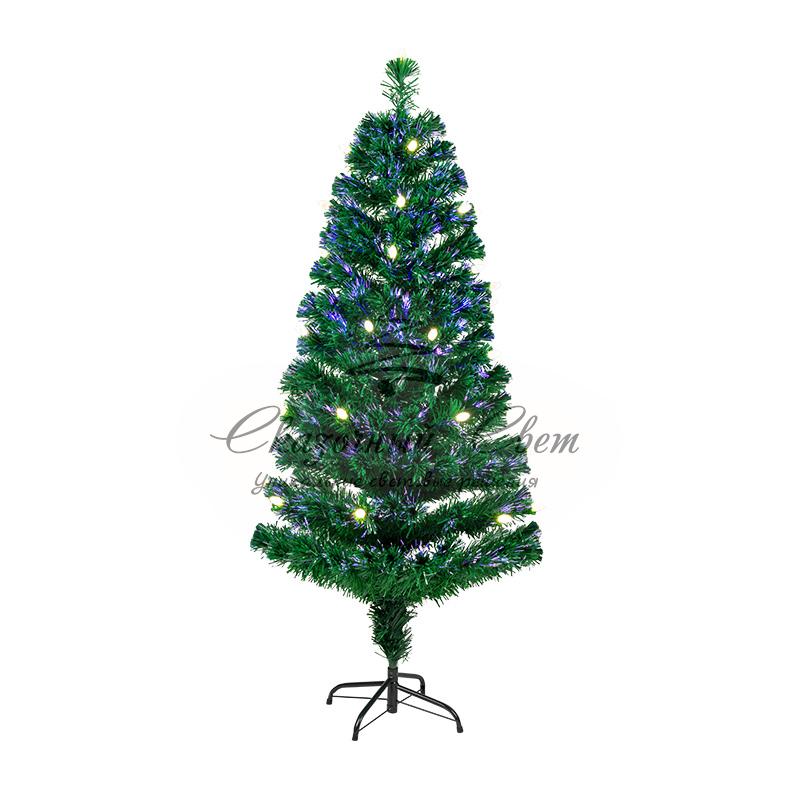 Новогодняя Ель с шишками 150 см фибро-оптика ТЕПЛЫЙ БЕЛЫЙ цвет