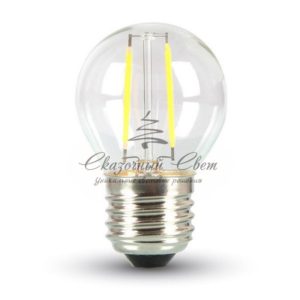 Ретро-лампа Filament G45 E27, 2W, 230 В, теплый белый 3000 K