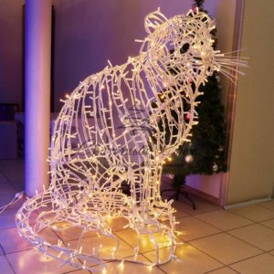 Световой арт-объект теп. белый Тигр, сидячий 115х120 см.