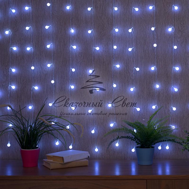 Гирлянда "Светодиодный Дождь" 1,5*1,5 м, с насадками шарики, свечение с динамикой, прозрачный провод, 230 В, диоды Белый - Image 2