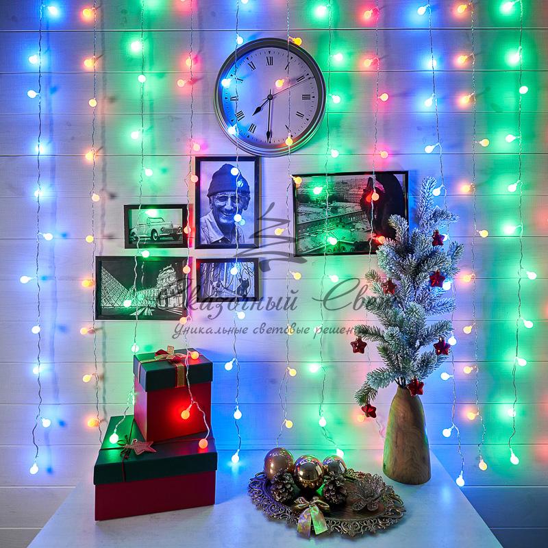 Гирлянда "Светодиодный Дождь" 1,5*1,5 м, с насадками шарики, свечение с динамикой, прозрачный провод, 230 В, диоды Мультиколор - Image 2