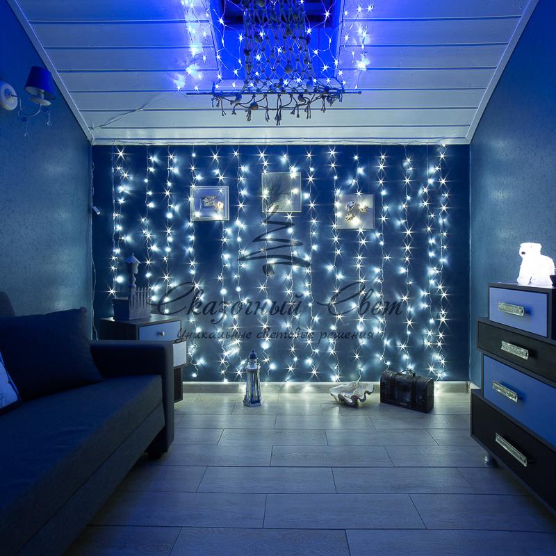 Гирлянда «Светодиодный дождь» 3х2 м, свечение с динамикой, прозрачный провод, 230 В, цвет белый - Image 2