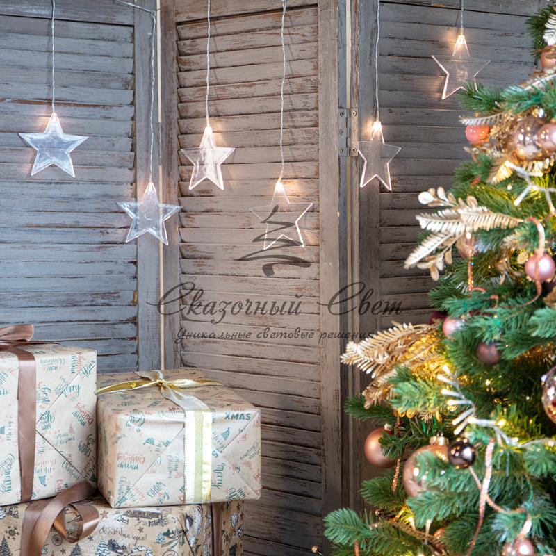 Гирлянда светодиодная «Звезды» 1,5х0,6 м, прозрачный провод, теплый белый свет свечения NEON-NIGHT - Image 2