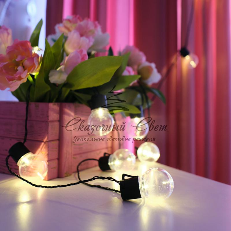 Лофт-гирлянда светодиодная 5 м, черный ПВХ, 20 LED, теплое белое свечение NEON-NIGHT - Image 2