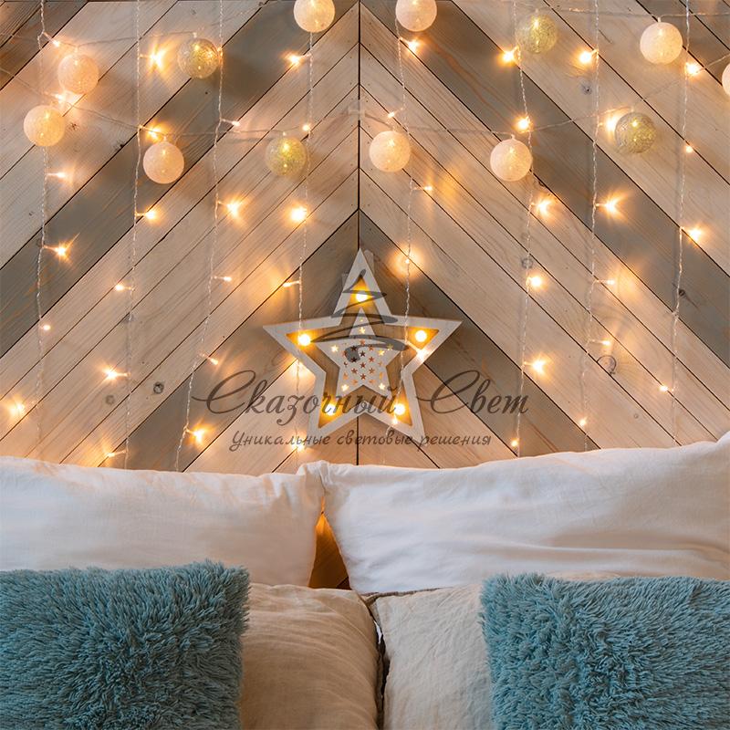 Тайские фонарики «Вельвет» 3,5 м, прозрачный ПВХ, 20 LED, теплый белый, питание 2 х АА (батарейки не в комплекте) - Image 2