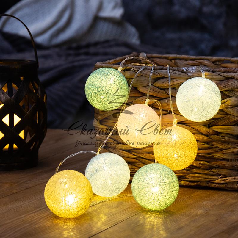 Тайские фонарики «Пудра» 1,5 м, прозрачный ПВХ, 10 LED, теплый белый, питание 2 х АА (батарейки не в комплекте) - Image 2