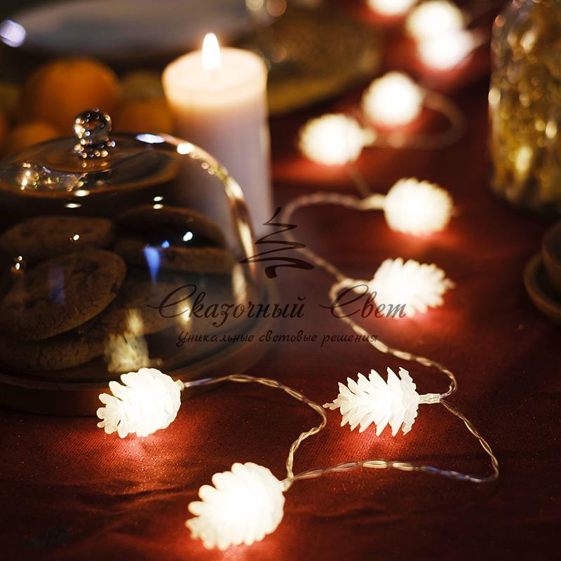 Гирлянда светодиодная «Шишки» 1.5 м, 10 LED, прозрачный ПВХ, цвет свечения теплый белый, 2 х АА (батарейки не в комплекте) NEON-NIGHT - Image 2