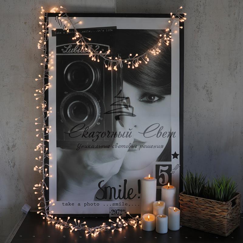 Гирлянда "Мишура LED" 3 м прозрачный ПВХ, 288 диодов, цвет ТЕПЛЫЙ БЕЛЫЙ - Image 2