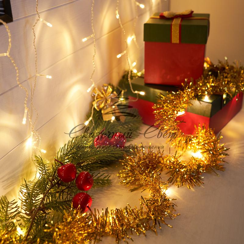 Гирлянда светодиодная «Мишура» золотая 10 LED, 1,5 м, прозрачный ПВХ, теплое белое свечение, 2 х АА (батарейки не в комплекте) NEON-NIGHT - Image 2