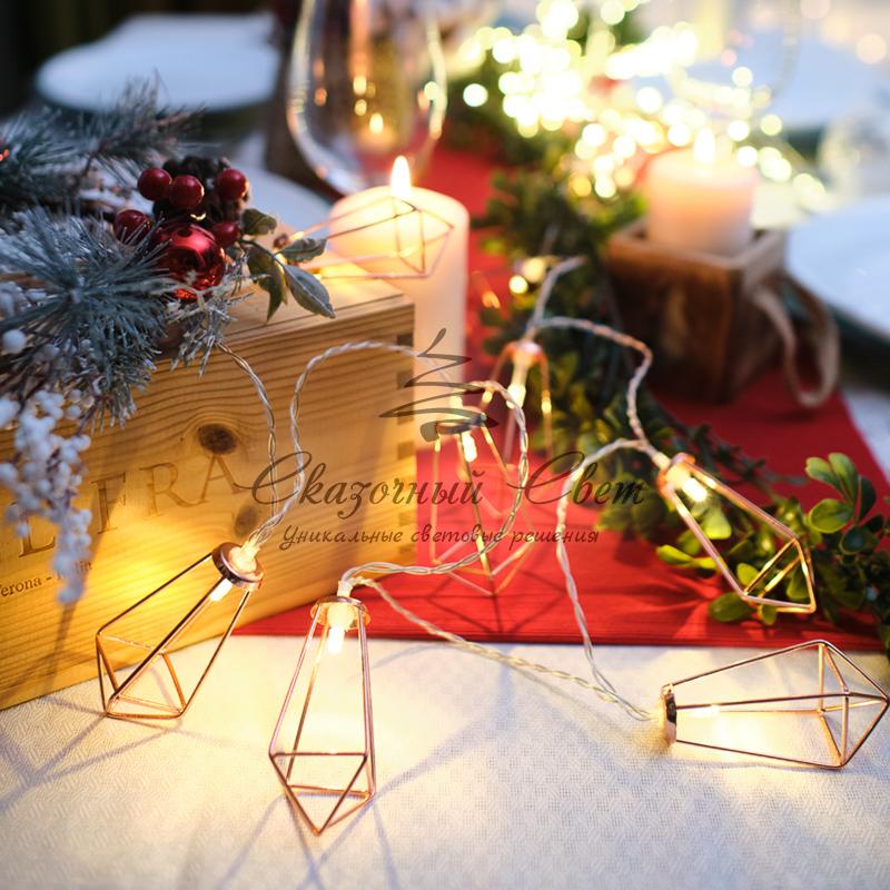 Гирлянда светодиодная «Кристаллы» бронзовые 10 LED, 1,5 м, прозрачный ПВХ, теплый белый свет свечения, 2 х АА (батарейки не в комплекте) NEON-NIGHT - Image 2