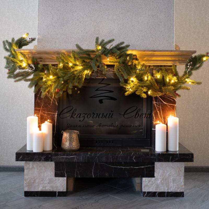 Еловый шлейф с ягодами и гирляндой NEON-NIGHT 1.8 м, 30 LED, 31 В, литой, теплое белое свечение - Image 2