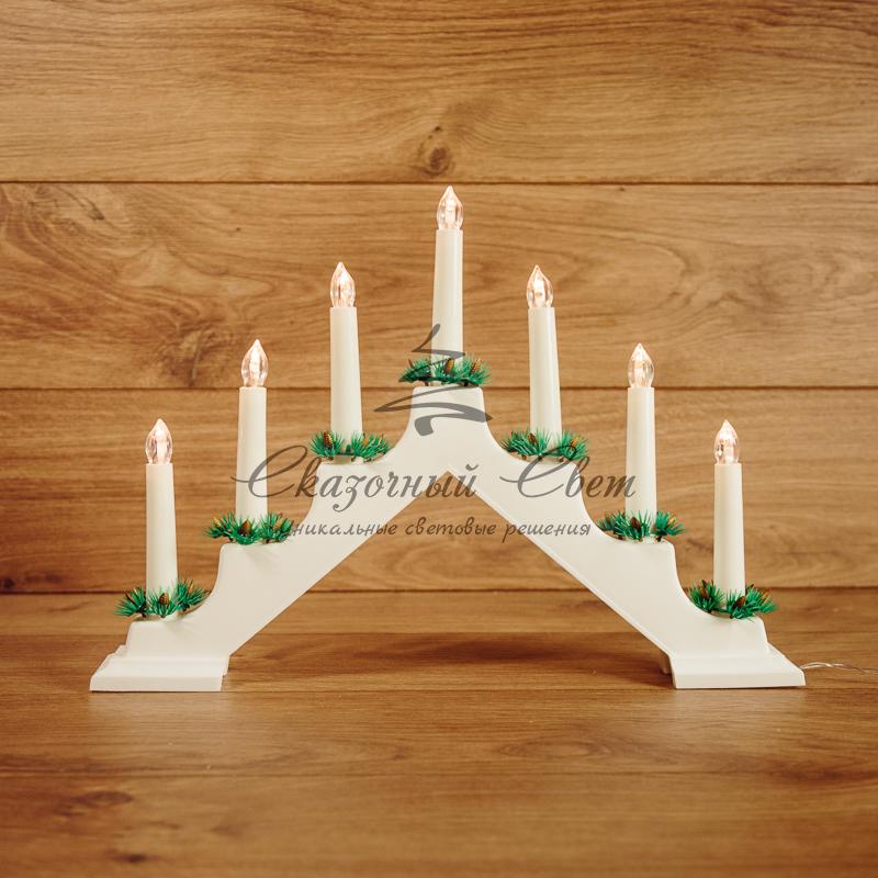 Новогодняя горка 7 свечек, цвет корпуса: Белый, цвет свечения: ТЕПЛЫЙ БЕЛЫЙ - Image 2