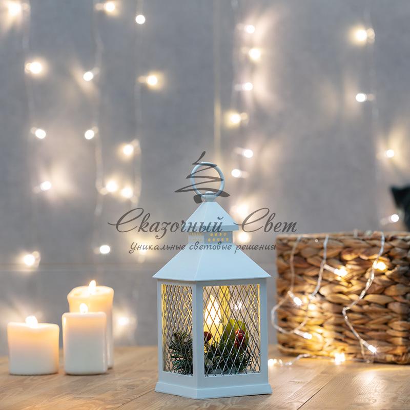 Декоративный фонарь со свечкой, белый корпус, размер 10.5х10.5х24 см, цвет ТЕПЛЫЙ БЕЛЫЙ - Image 2