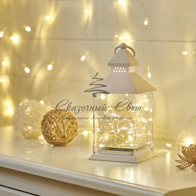 Декоративный фонарь с росой, белый корпус, размер 10,7х10,7х23,5 см, цвет теплый белый - Image 2