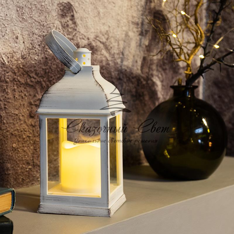 Декоративный фонарь со свечкой, белый корпус, размер 10.5х10.5х22,35 см, цвет ТЕПЛЫЙ БЕЛЫЙ - Image 2