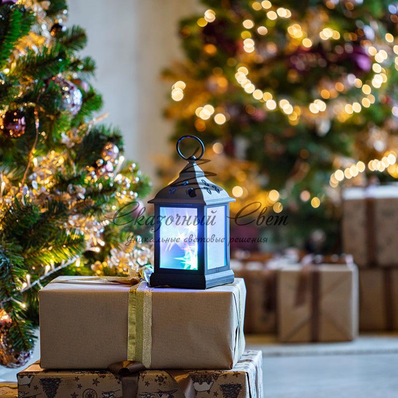 Декоративный фонарь 11х11х22,5 см, черный корпус, цвет свечения RGB с эффектом мерцания NEON-NIGHT - Image 2