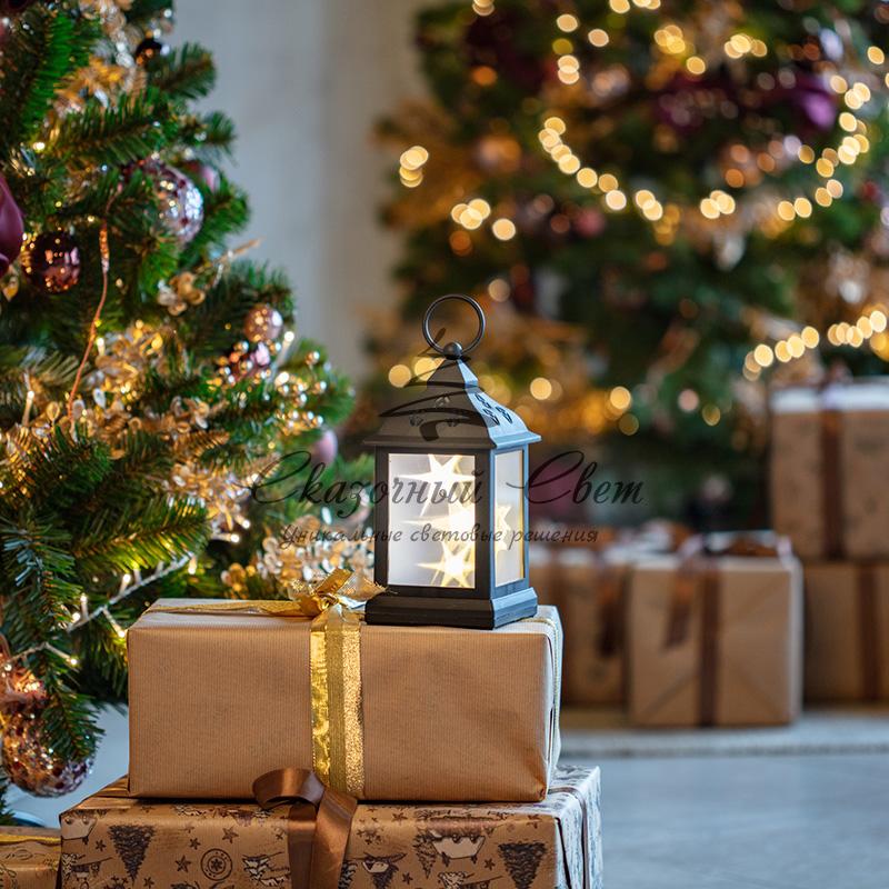 Декоративный фонарь 11х11х22,5 см, черный корпус, теплый белый цвет свечения с эффектом мерцания NEON-NIGHT - Image 2