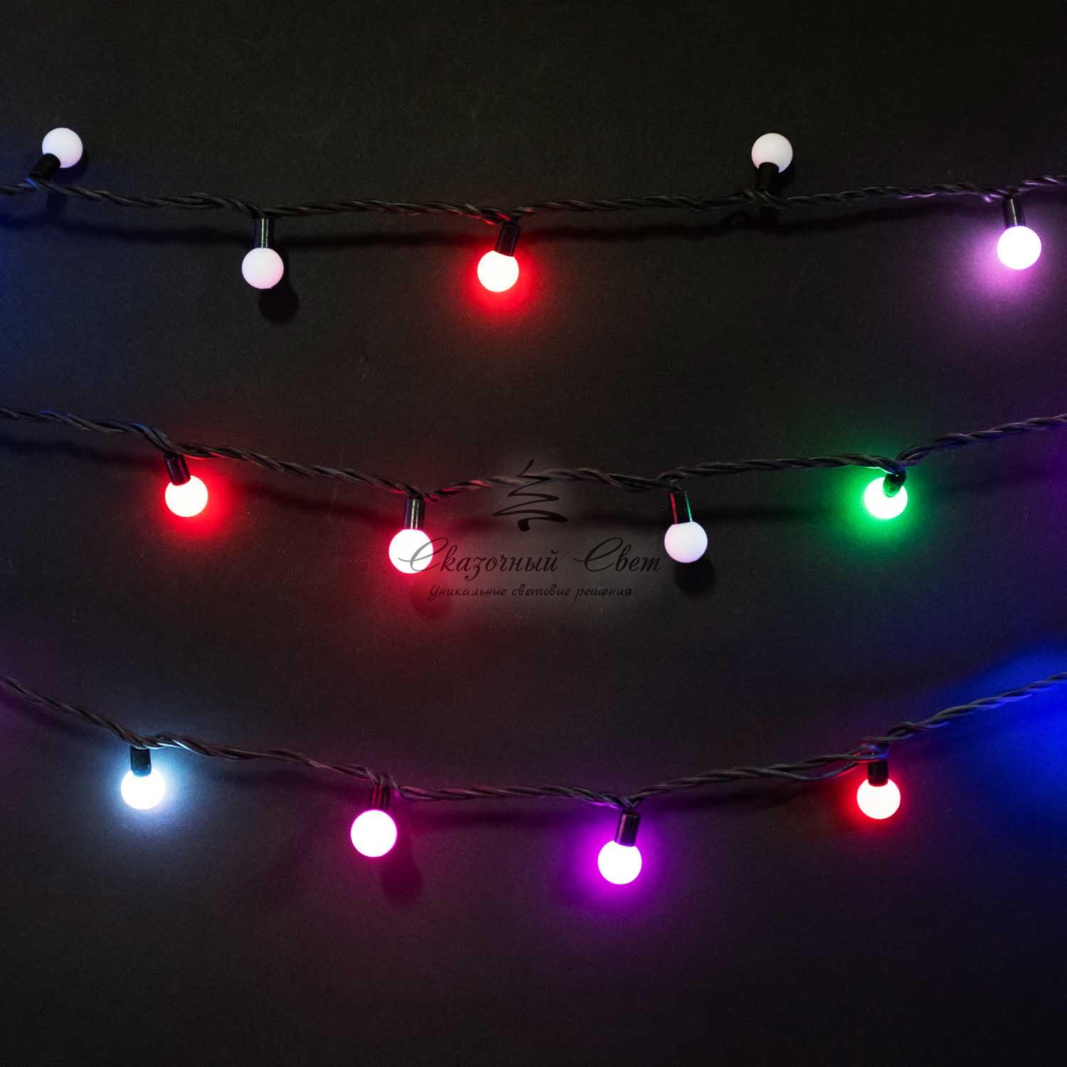 Гирлянда «Шарики» 7,5м Разноцветная с Мерцанием 6В, Диаметр Шарика 23мм, 75 LED, Провод Черный ПВХ, IP54 - Image 2