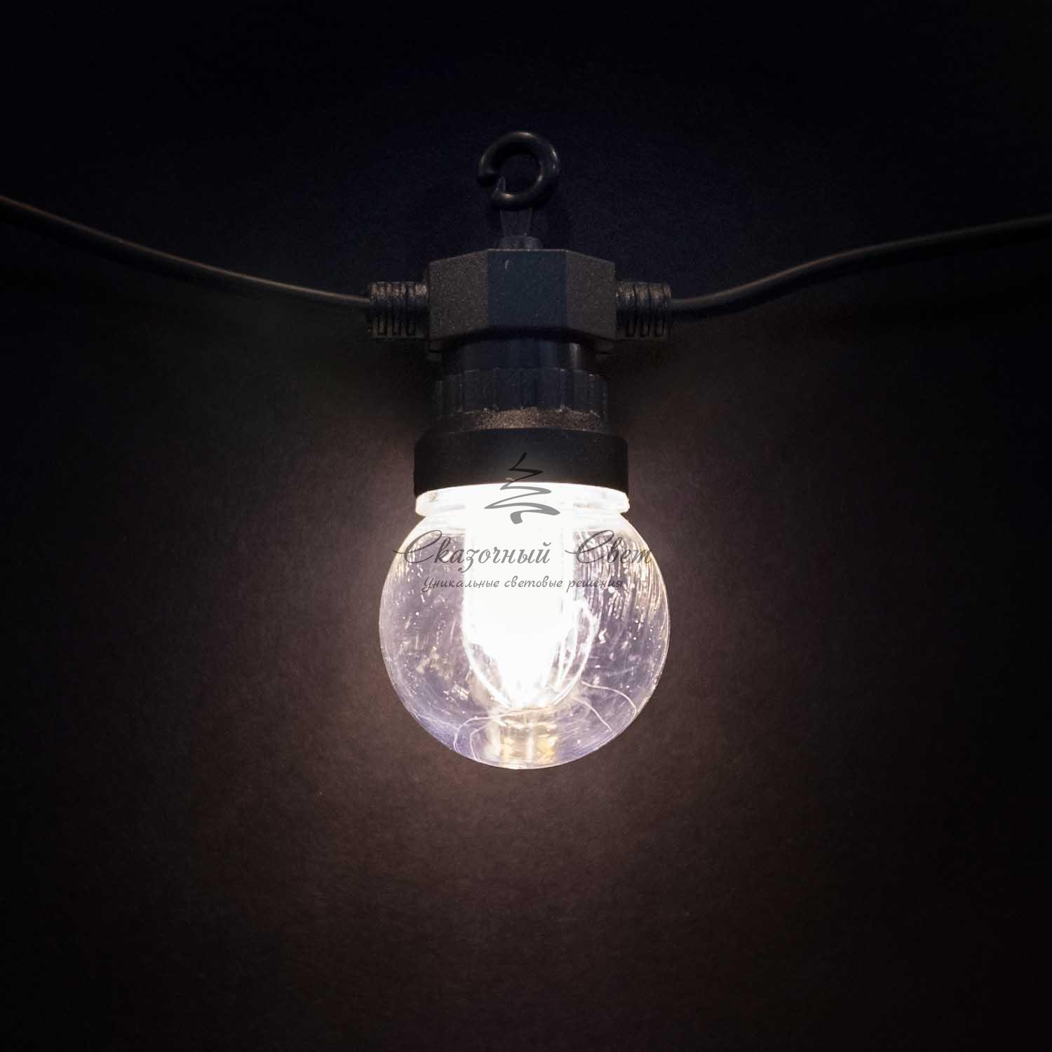 Светодиодная Гирлянда Прозрачная Колба 5м Белая 24В, 10 LED, Провод Черный ПВХ, IP54 - Image 2