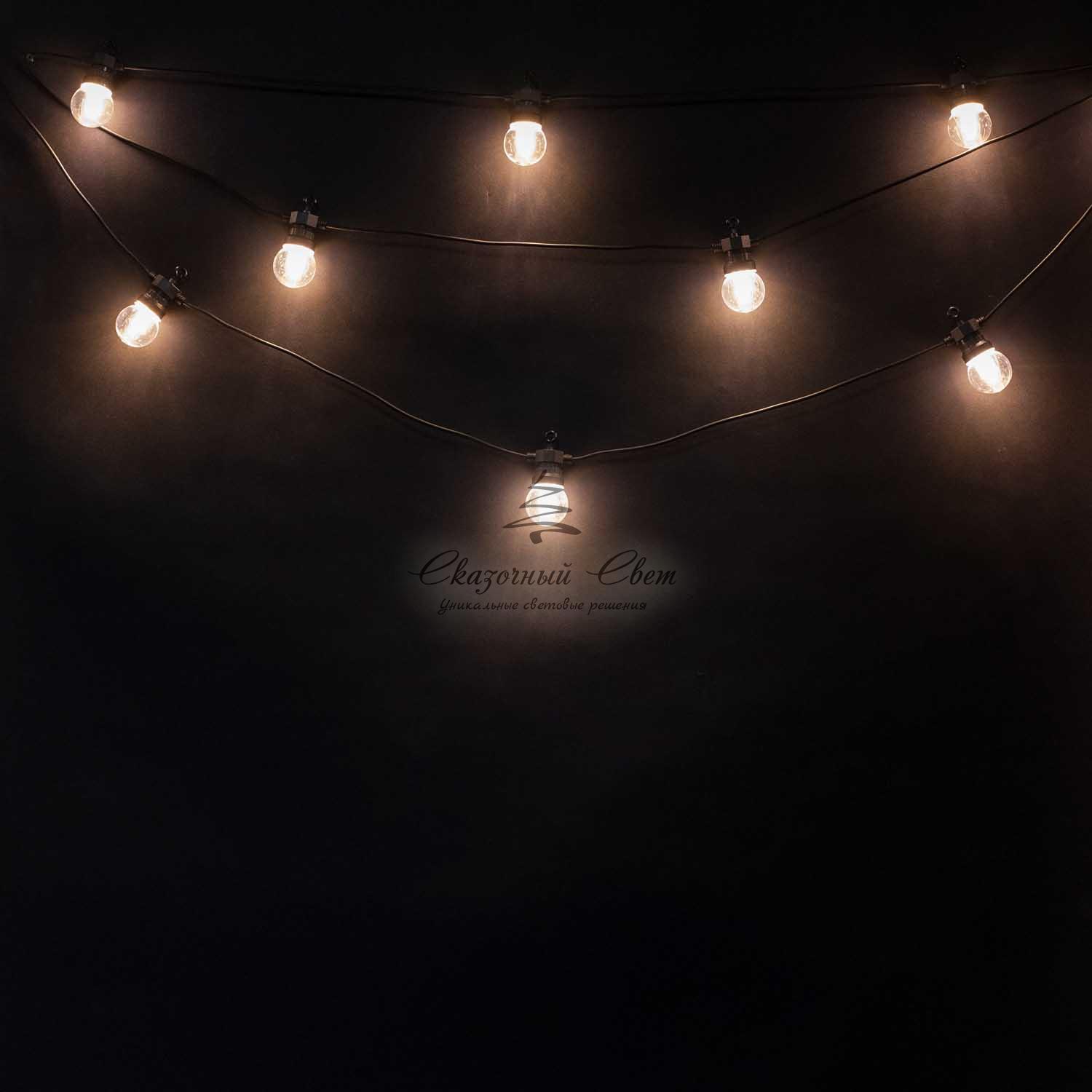 Светодиодная Гирлянда Прозрачная Колба 5м Белая 24В, 10 LED, Провод Черный ПВХ, IP54 - Image 3