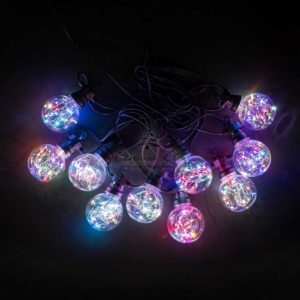 Светодиодная Гирлянда Роса в Прозрачной Колбе 5м Разноцветная 24В, 10 LED, Провод Черный ПВХ, IP54