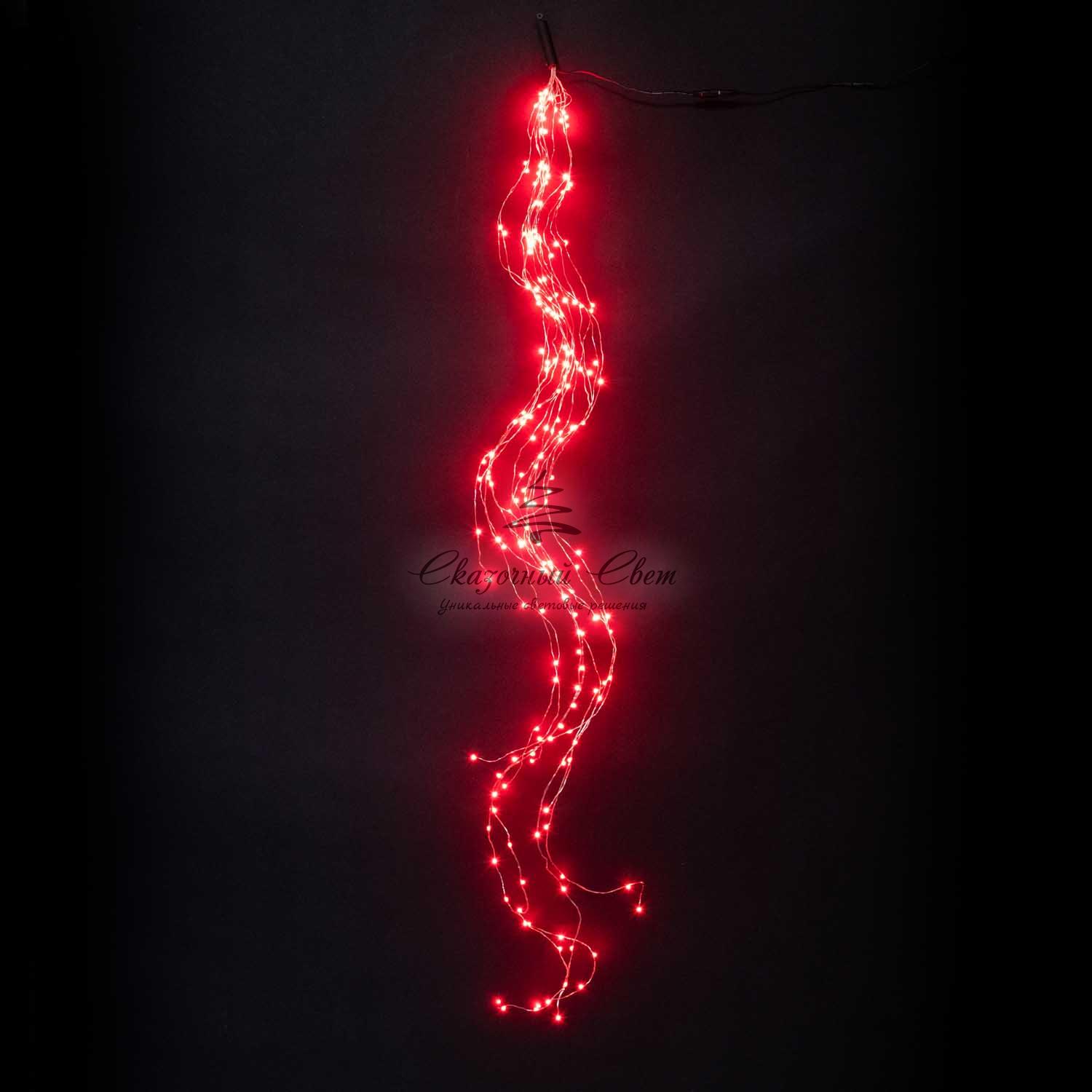 Гирлянда Роса "Конский Хвост" 1,5м Красная, 12В, 200 LED, Провод Прозрачный Проволока, IP67