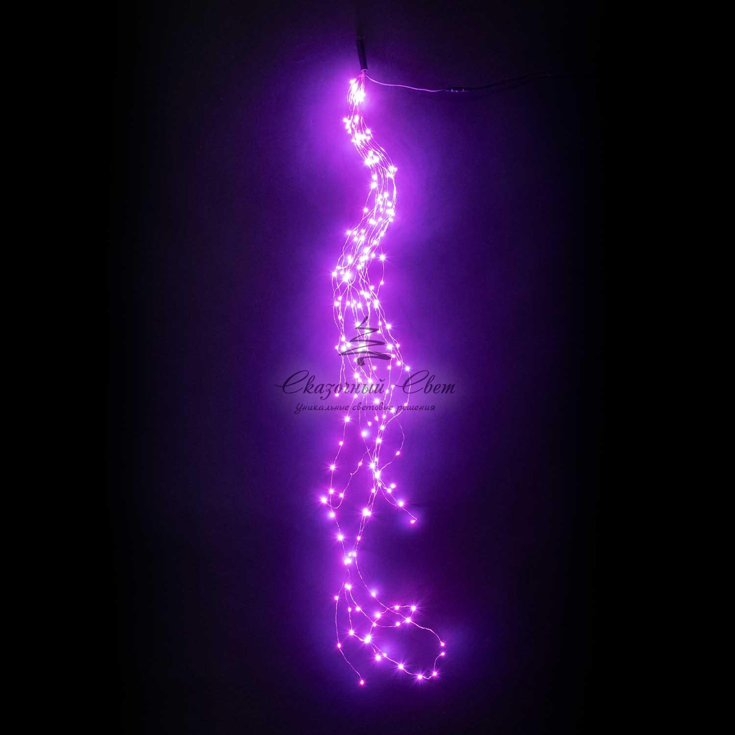 Гирлянда Роса "Конский Хвост" 1,5м Розовая, 12В, 350 LED, Провод Прозрачный Проволока, IP67