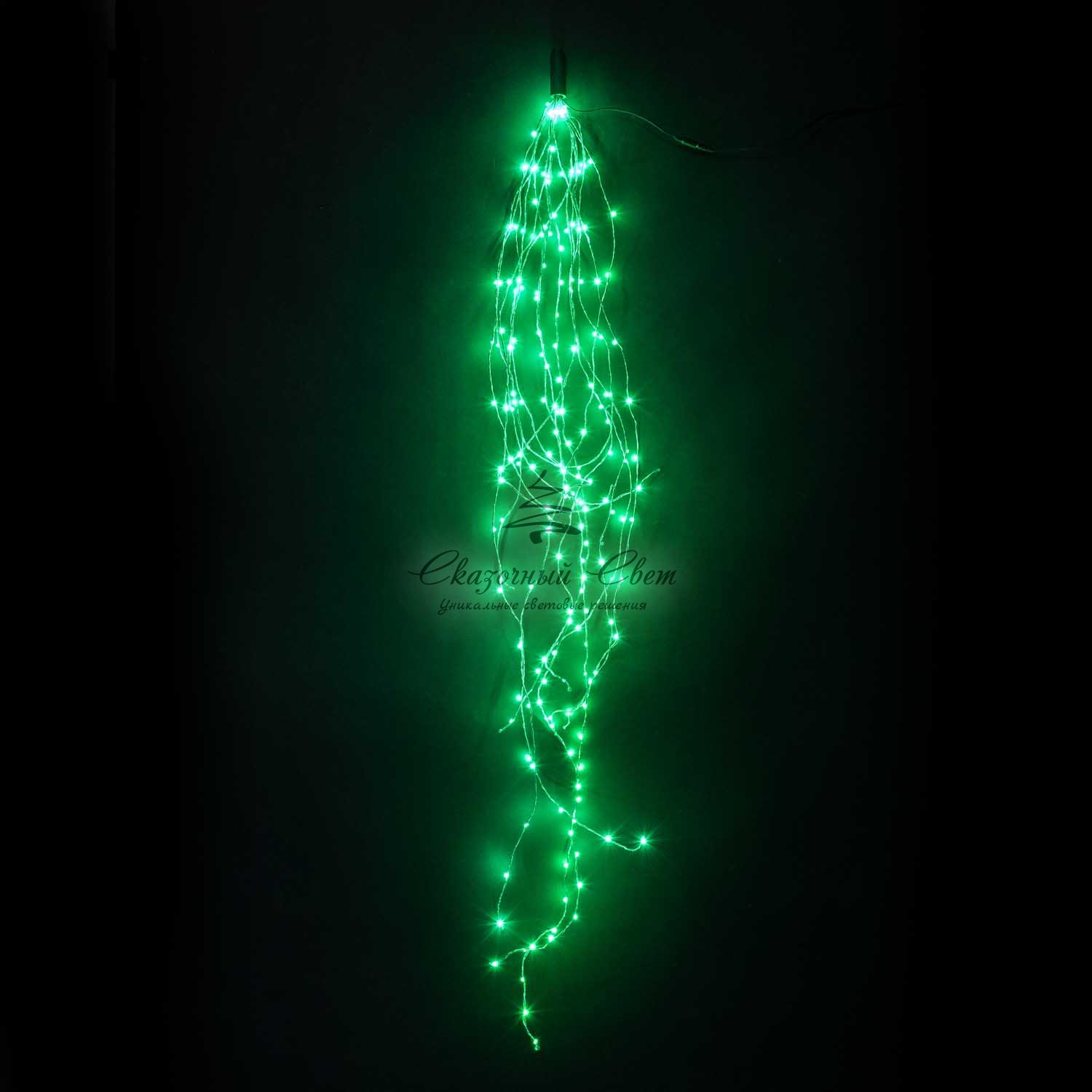 Гирлянда Роса "Конский Хвост" 1,5м Зеленая, 12В, 350 LED, Провод Прозрачный Проволока, IP67